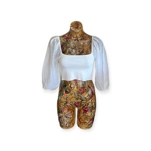 Vestique crop top off white small sheer long sleeves